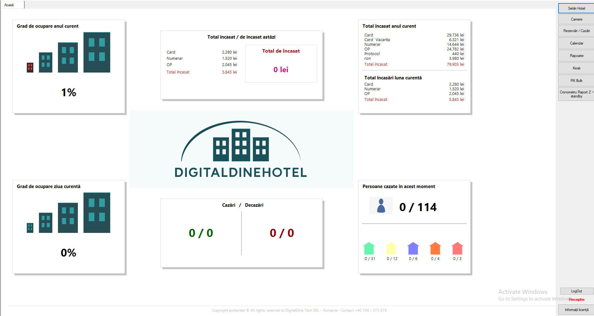 Calendar rezervări DigitalDine Hotel