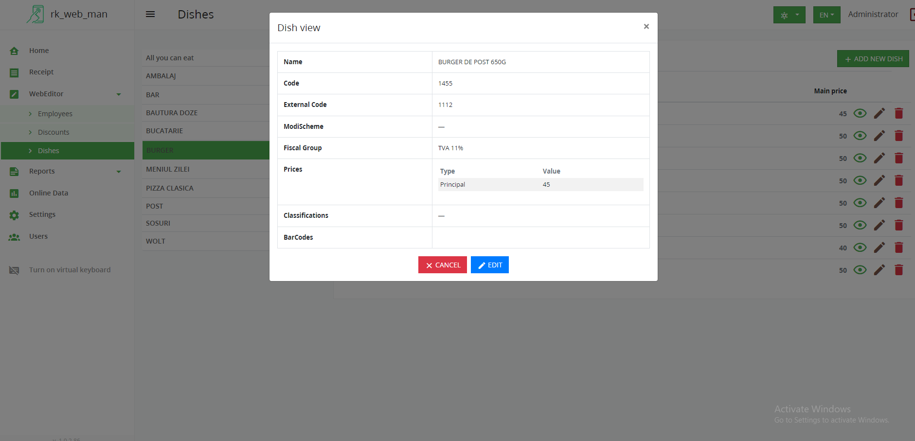 Detalii produs în WebManager