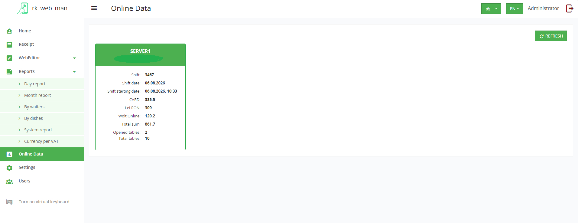 Date online și monitorizare WebManager